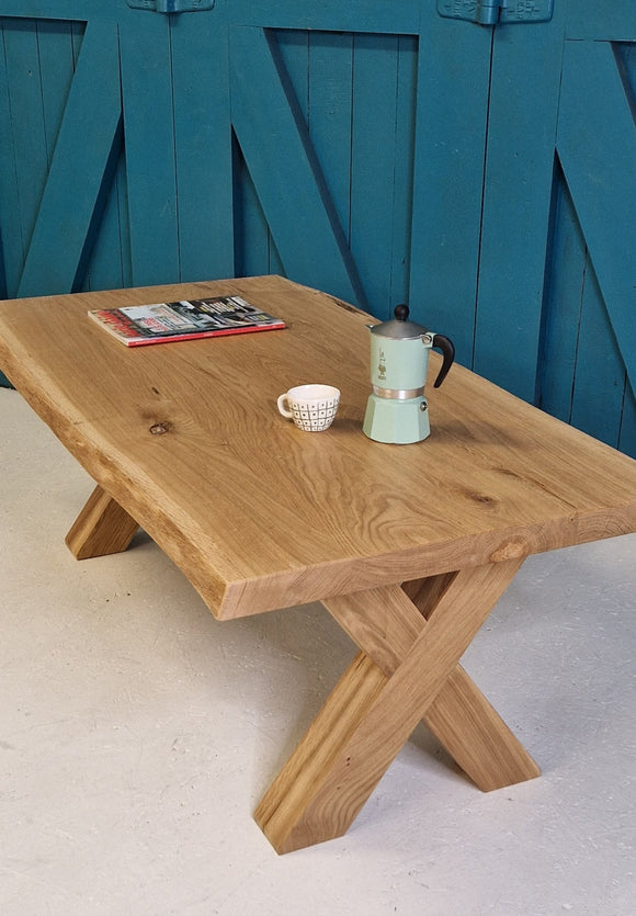 Live edge raw edge rustic oak coffee table Dublin Ireland bespoke made to order