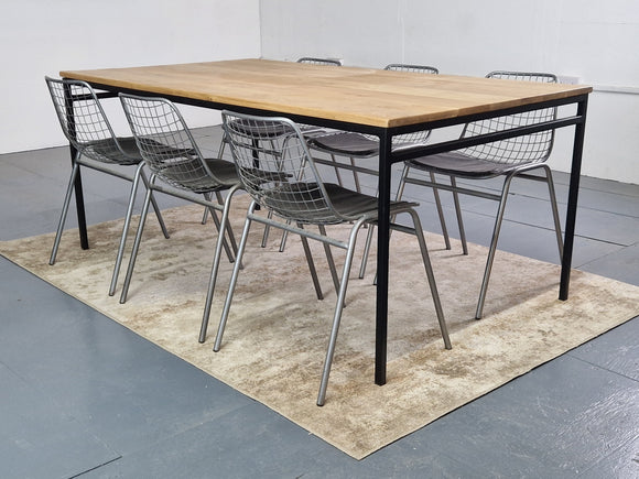 Oak dining table Dublin, 1 inch thick top, slimline, industrial style, modernist, loft style, for small apartment, on sale, discounted price, hand made in Ireland