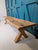 oak live edge bench raw edge bench, oak X legs / cross legs, character oak bench, bench seat, hard wearing finish
bespoke sizes made in Ireland